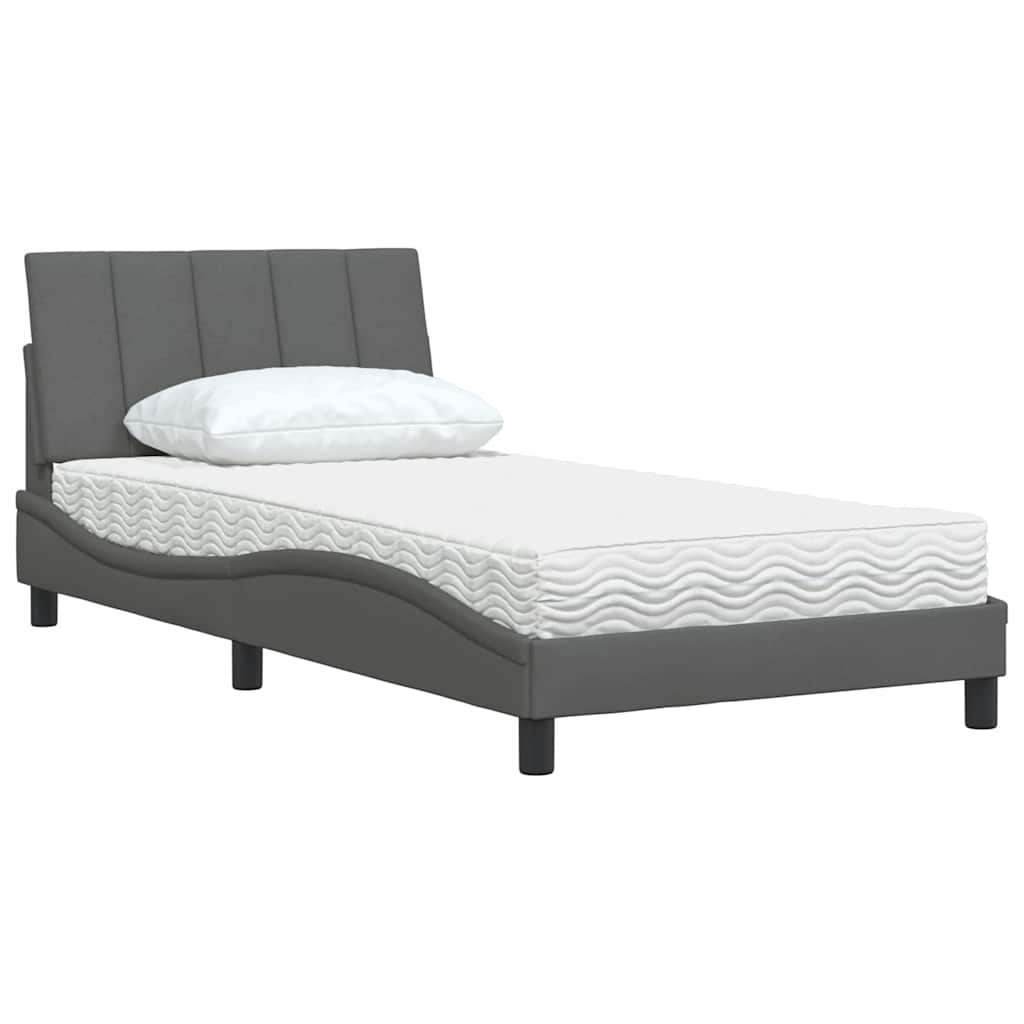 Lit avec matelas Hanko gris foncé 100x200 cm tissu - XIOS
