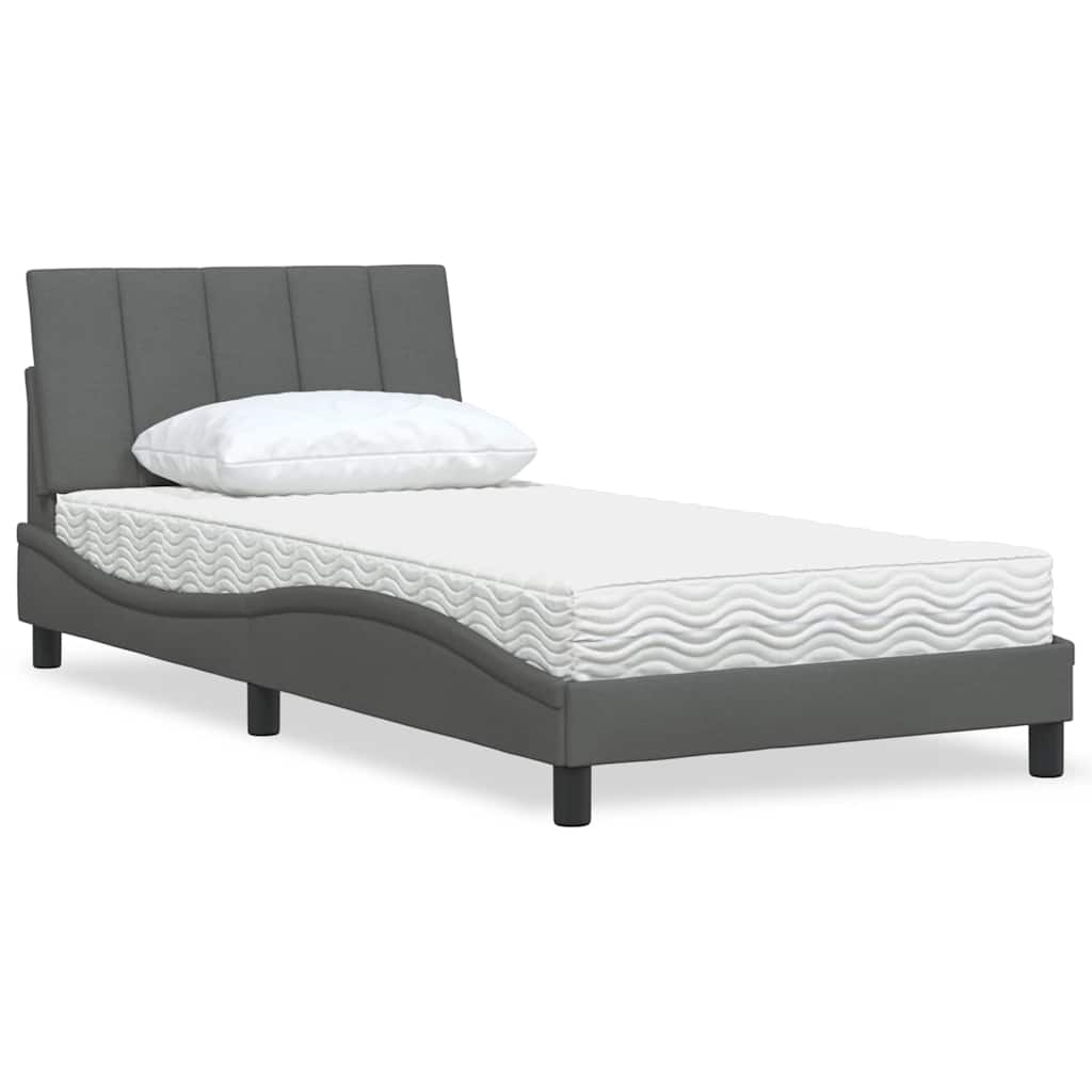 Lit avec matelas Hanko gris foncé 100x200 cm tissu - XIOS