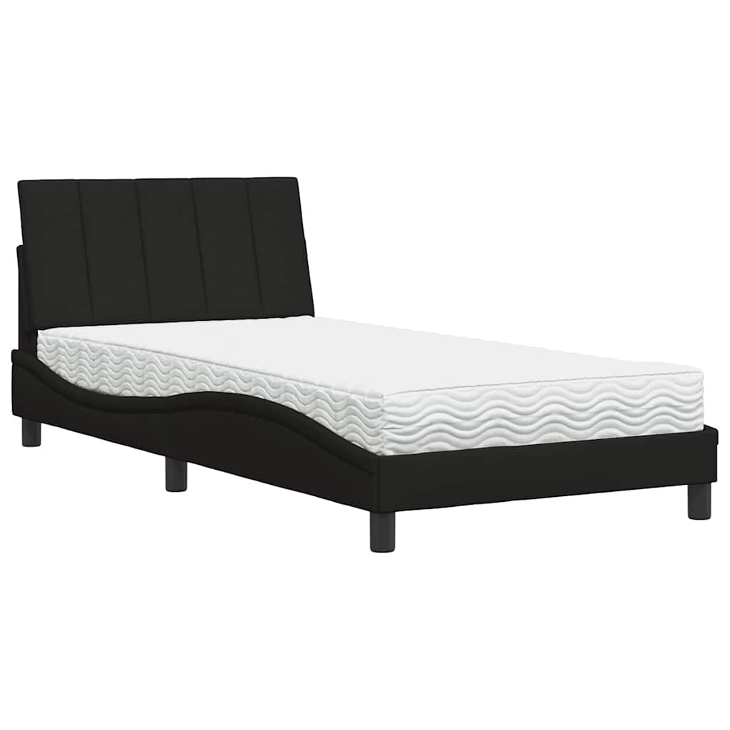 Lit avec matelas Hanko noir 100x200 cm tissu