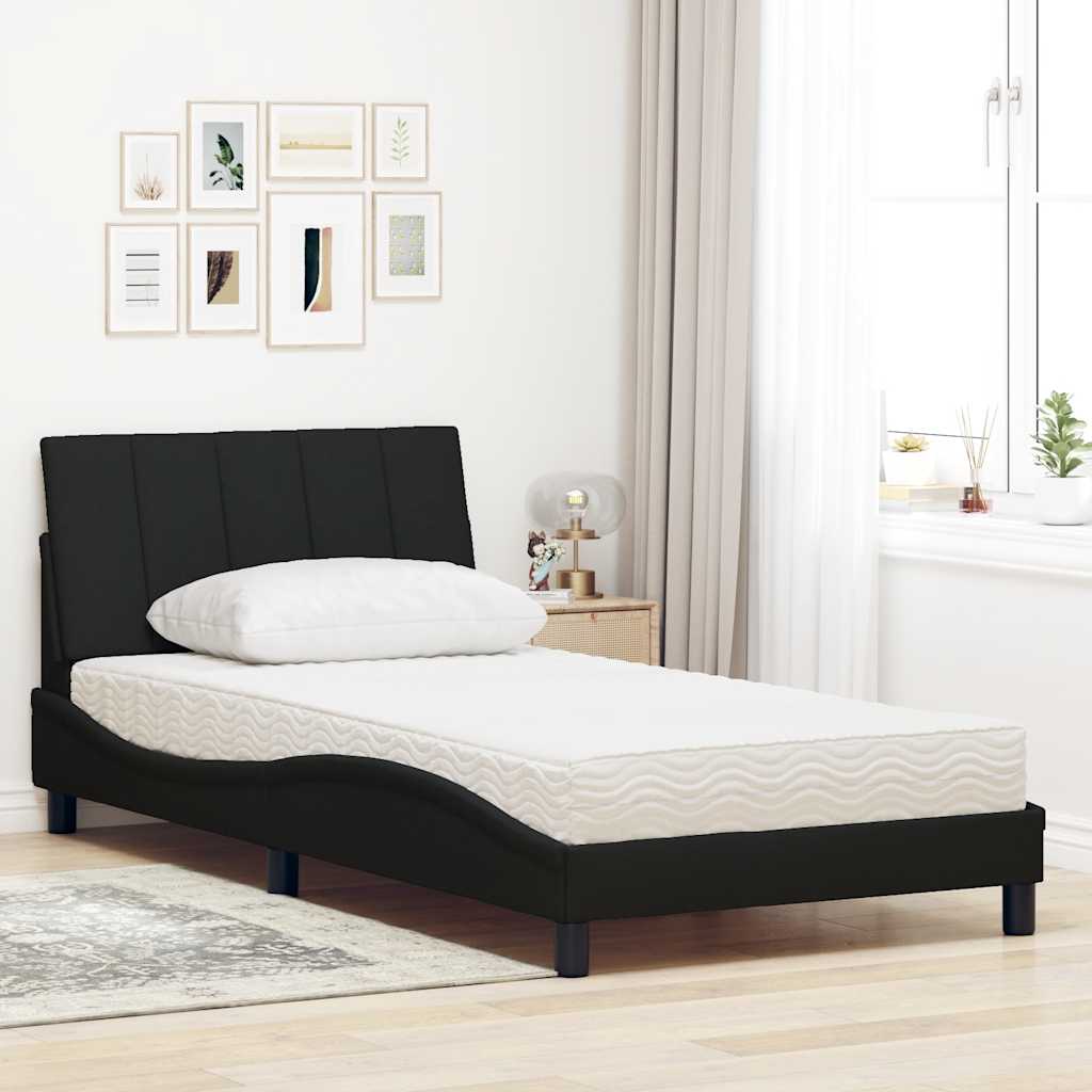 Lit avec matelas Hanko noir 100x200 cm tissu