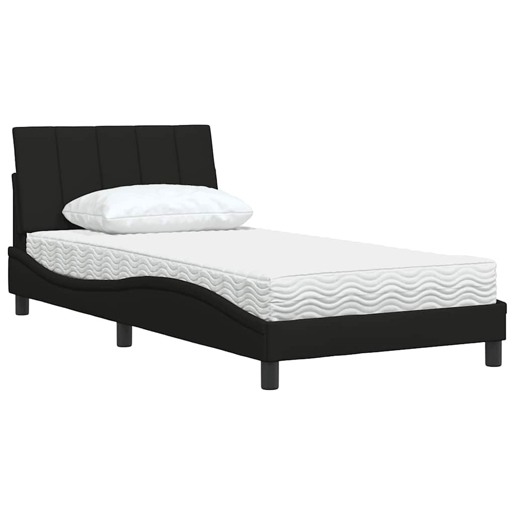 Lit avec matelas Hanko noir 100x200 cm tissu - XIOS