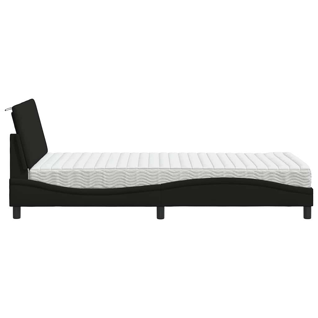 Lit avec matelas Hanko noir 100x200 cm tissu