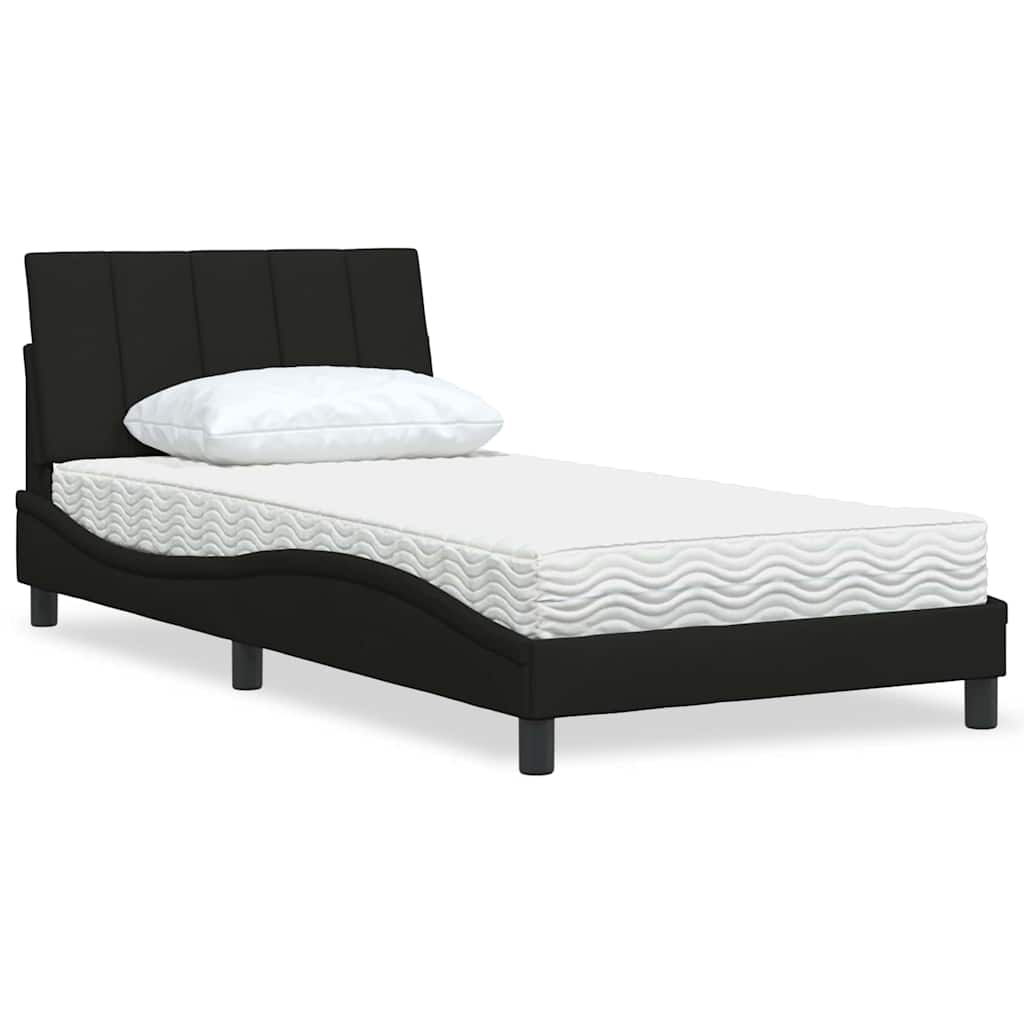 Lit avec matelas Hanko noir 100x200 cm tissu