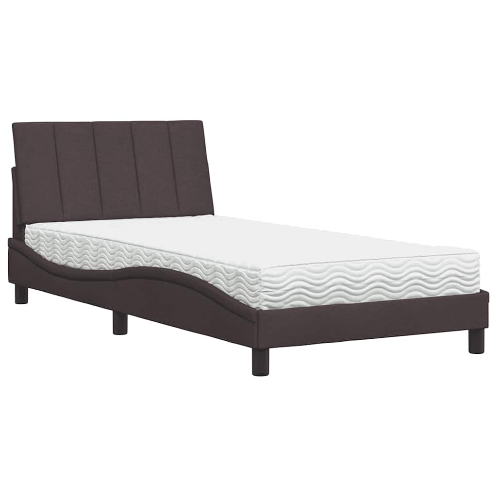 Lit avec matelas Hanko marron foncé 100x200 cm tissu