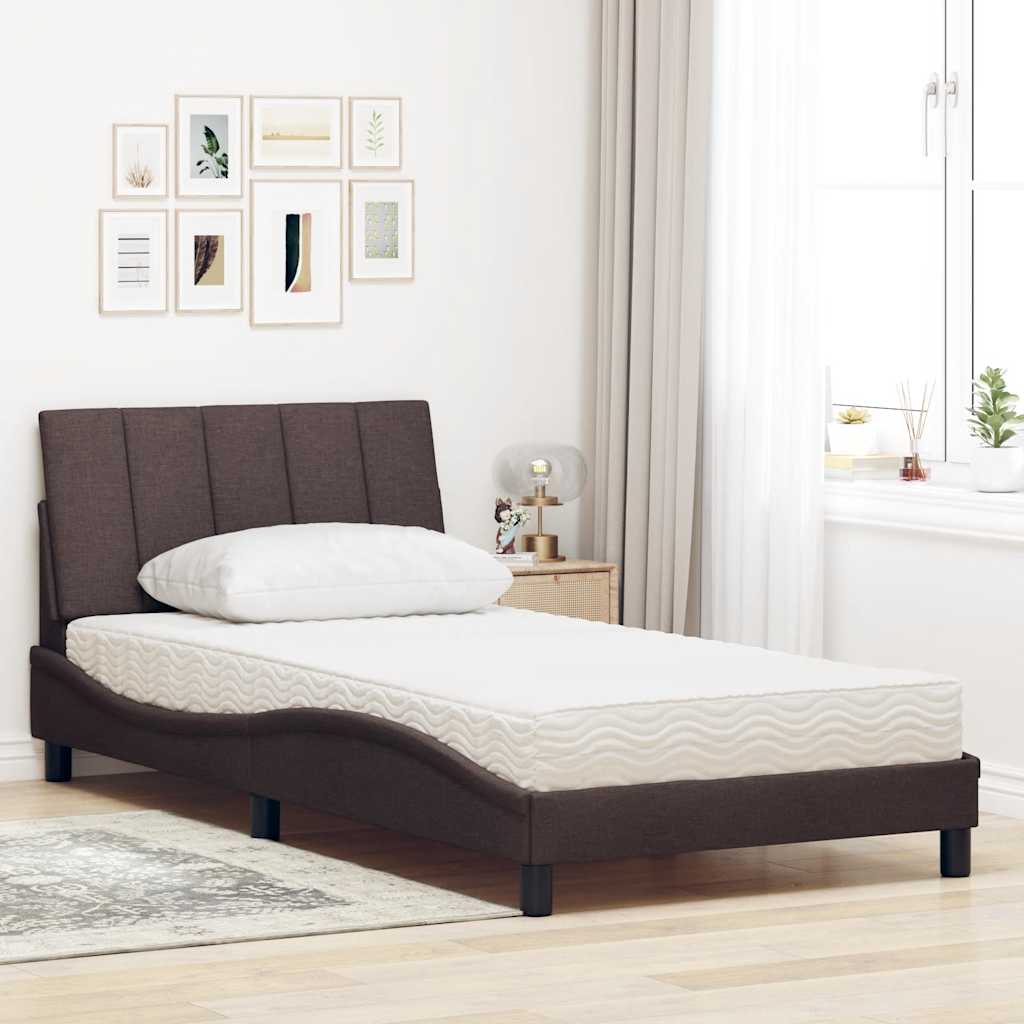 Lit avec matelas Hanko marron foncé 100x200 cm tissu