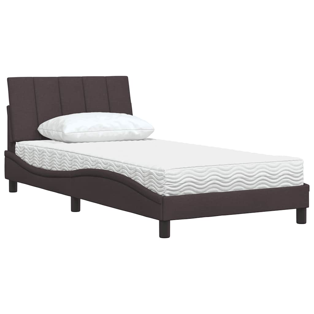 Lit avec matelas Hanko marron foncé 100x200 cm tissu