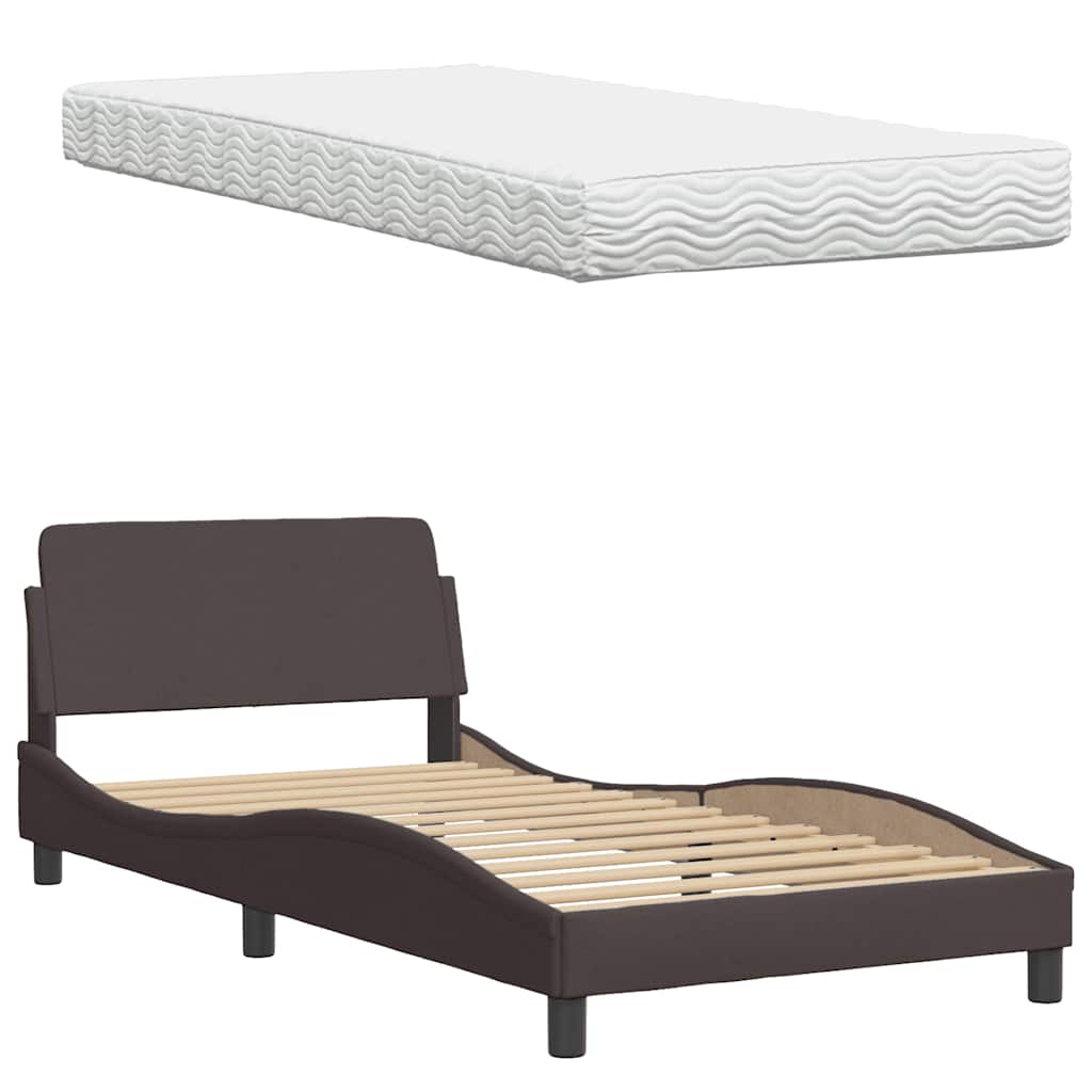 Lit avec matelas Hanko marron foncé 100x200 cm tissu