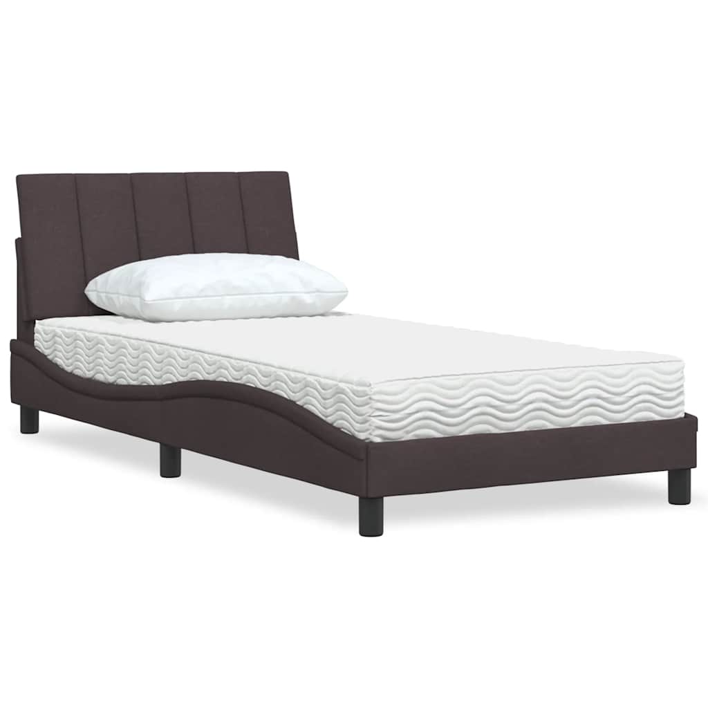 Lit avec matelas Hanko marron foncé 100x200 cm tissu