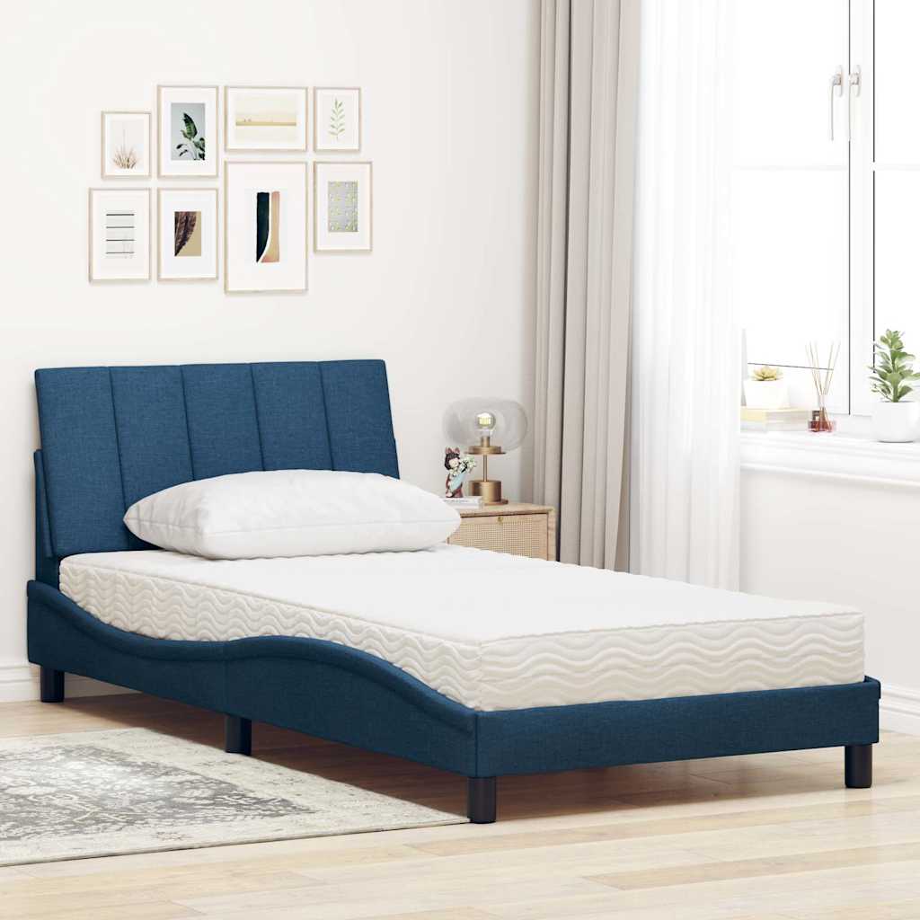 Lit avec matelas Hanko bleu 100x200 cm tissu - XIOS