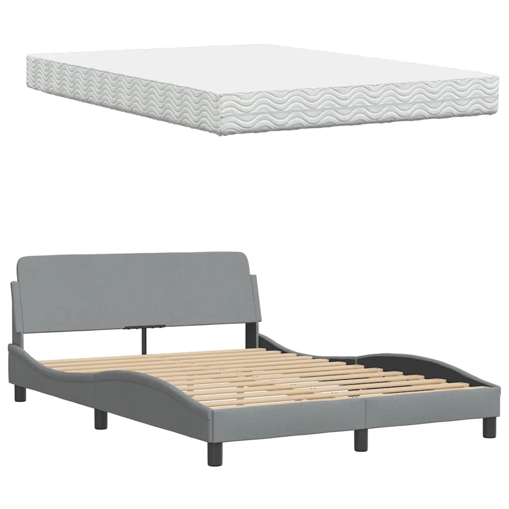 Lit avec matelas Hanko gris clair 140x190 cm tissu - XIOS
