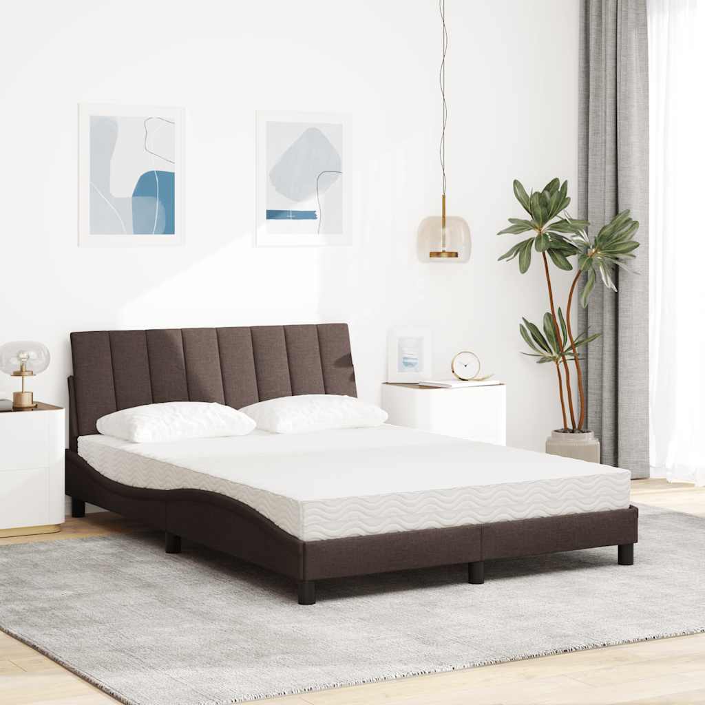 Lit avec matelas Hanko marron foncé 140x190 cm tissu - XIOS