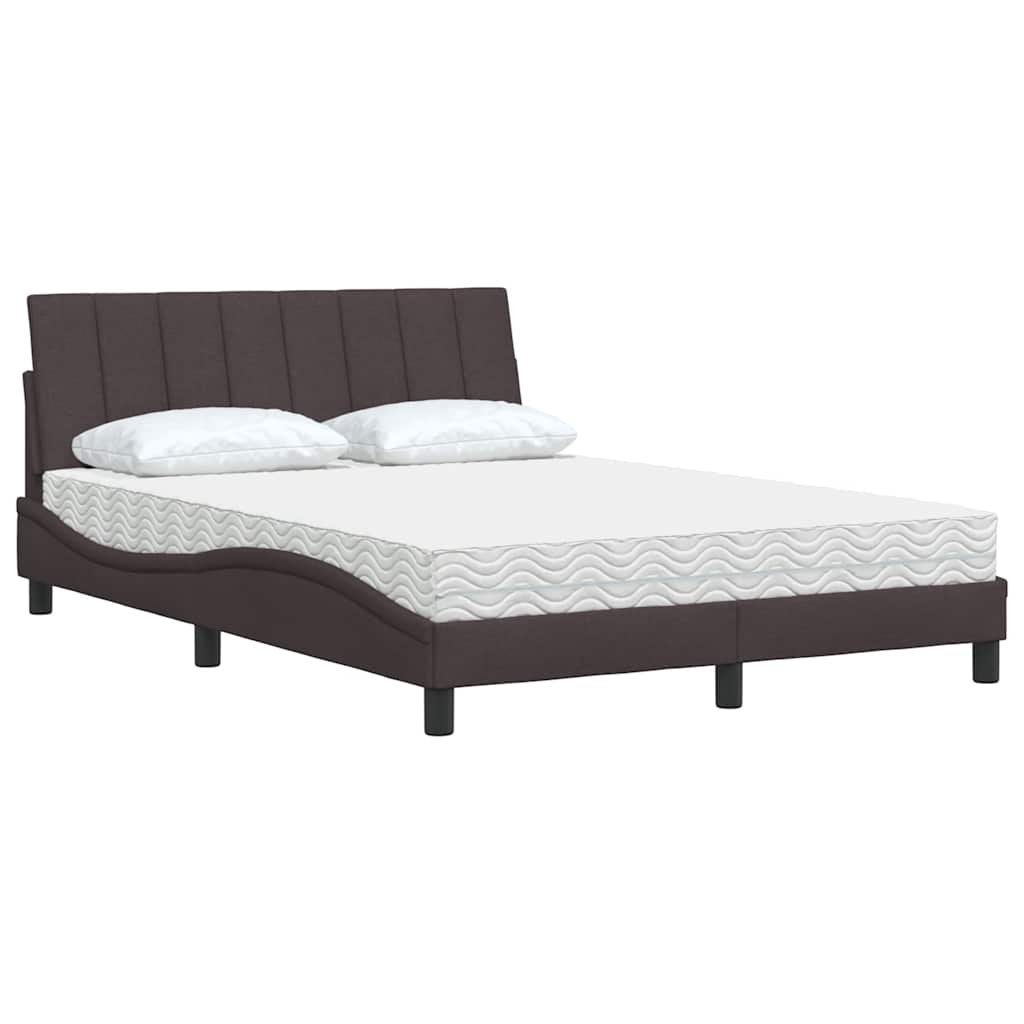 Lit avec matelas Hanko marron foncé 140x190 cm tissu