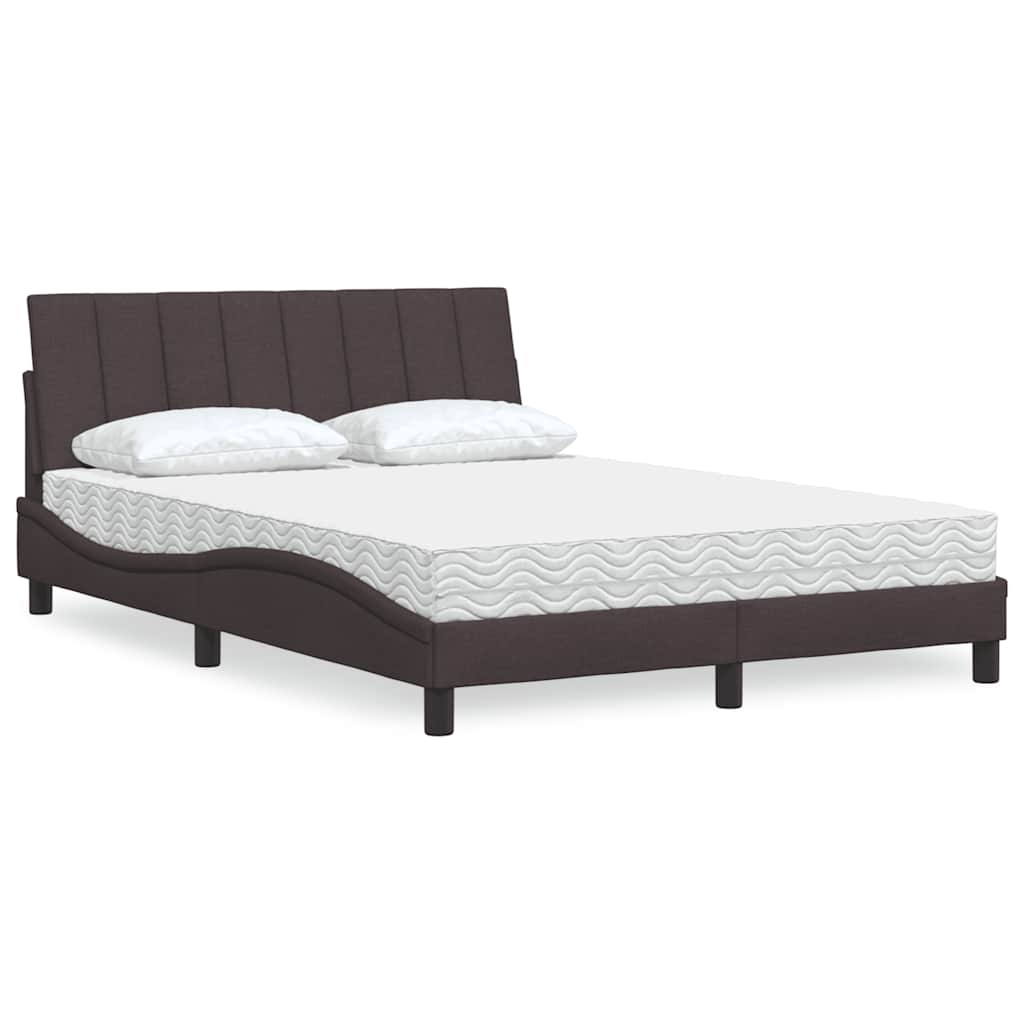 Lit avec matelas Hanko marron foncé 140x190 cm tissu