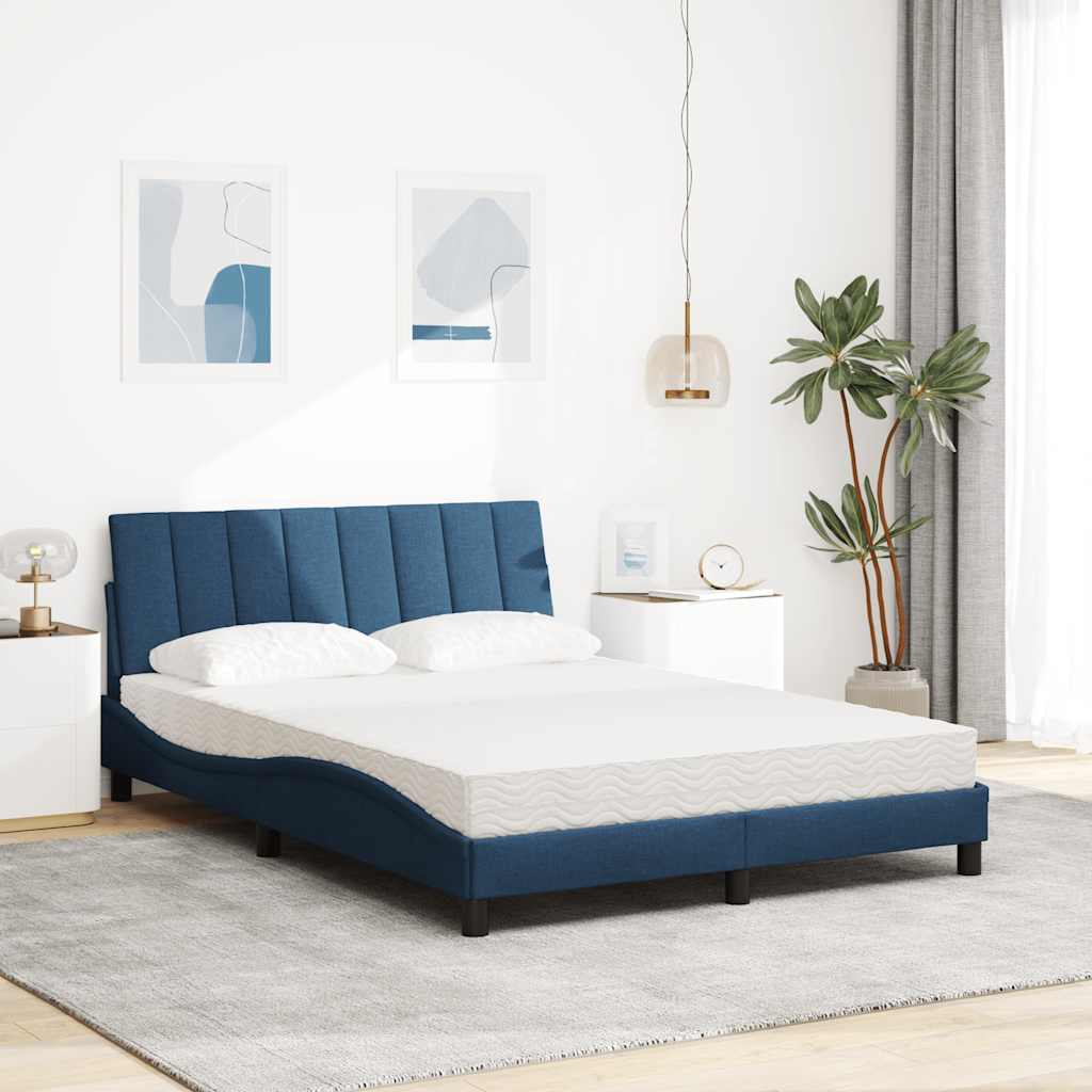Lit avec matelas Hanko bleu 140x190 cm tissu - XIOS
