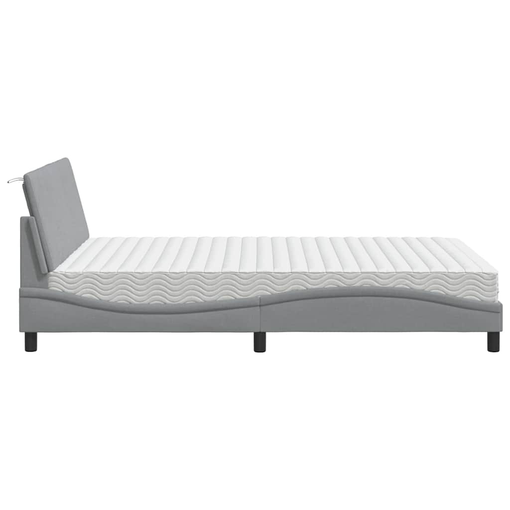 Lit avec matelas Hanko gris clair 140x200 cm tissu - XIOS