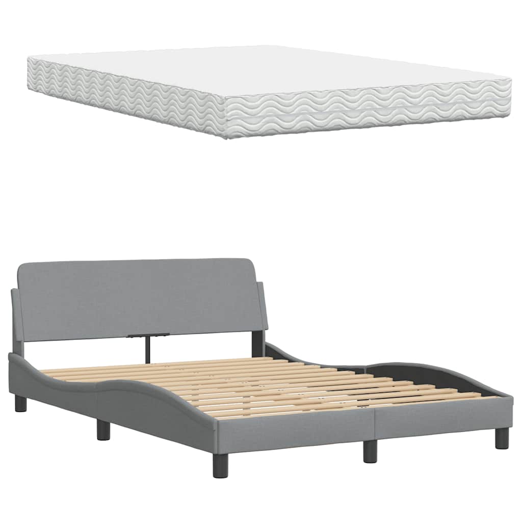 Lit avec matelas Hanko gris clair 140x200 cm tissu - XIOS