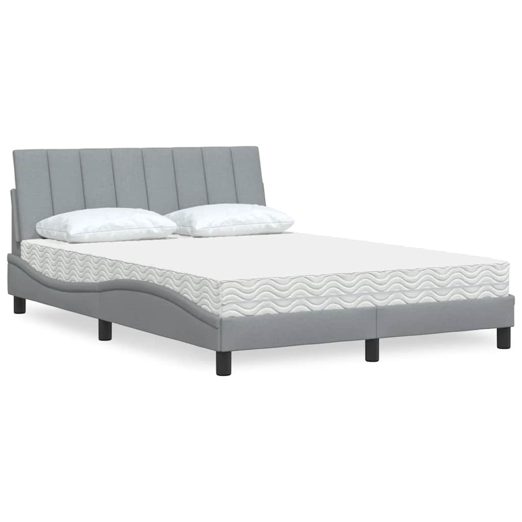 Lit avec matelas Hanko gris clair 140x200 cm tissu - XIOS