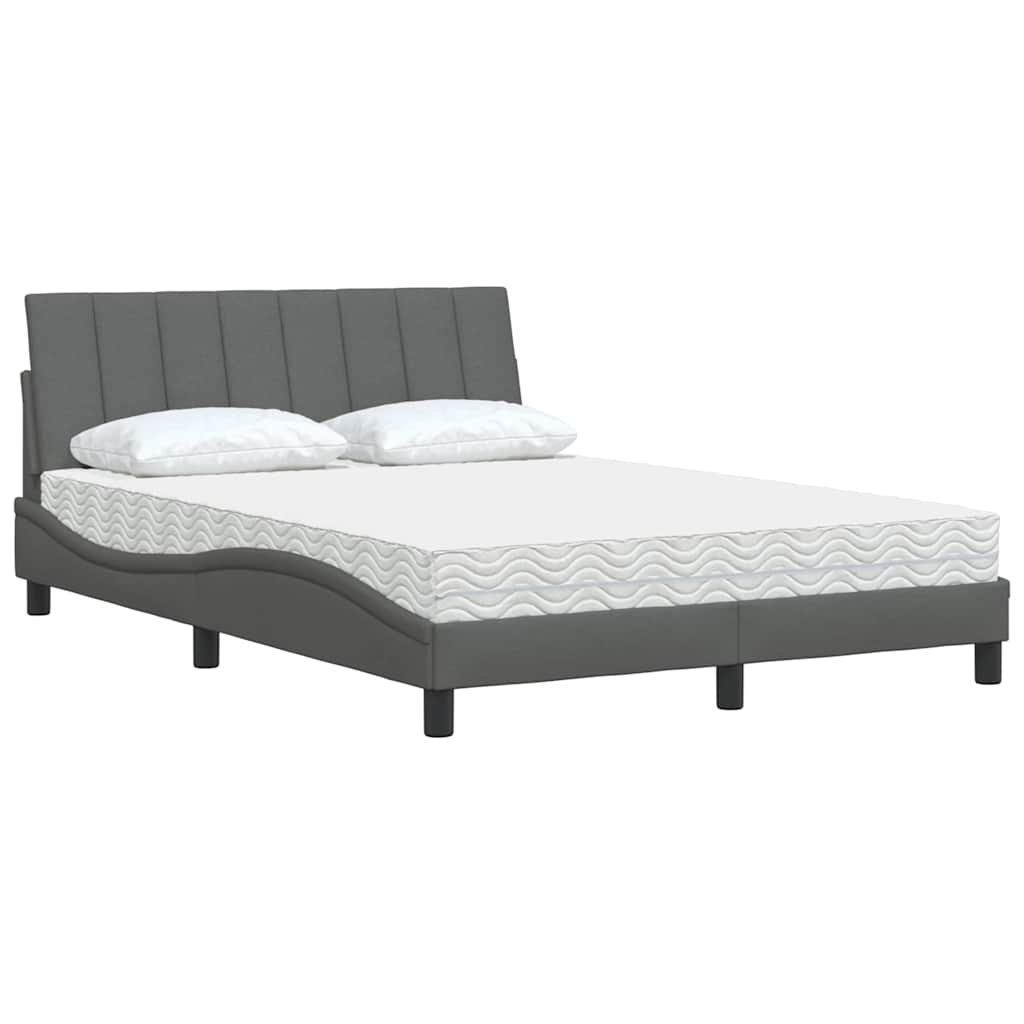 Lit avec matelas Hanko gris foncé 140x200 cm tissu