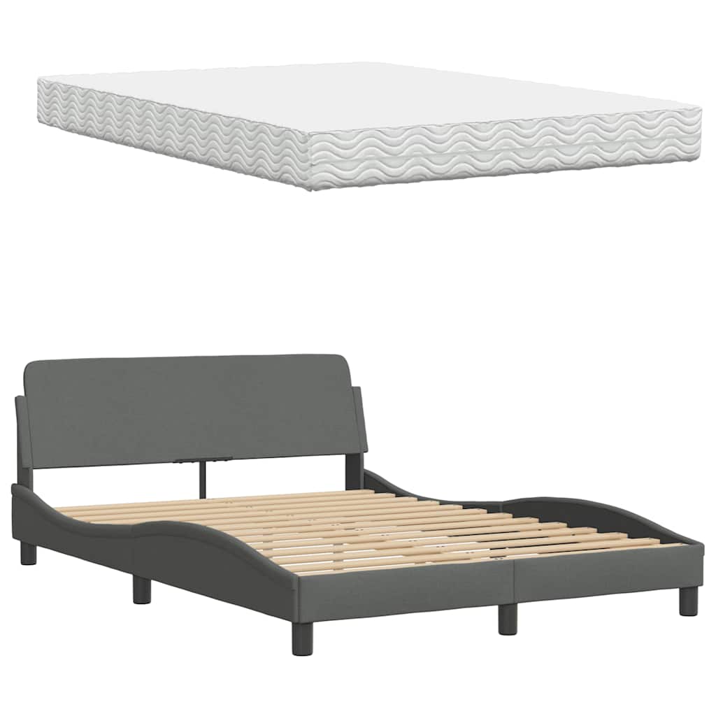 Lit avec matelas Hanko gris foncé 140x200 cm tissu