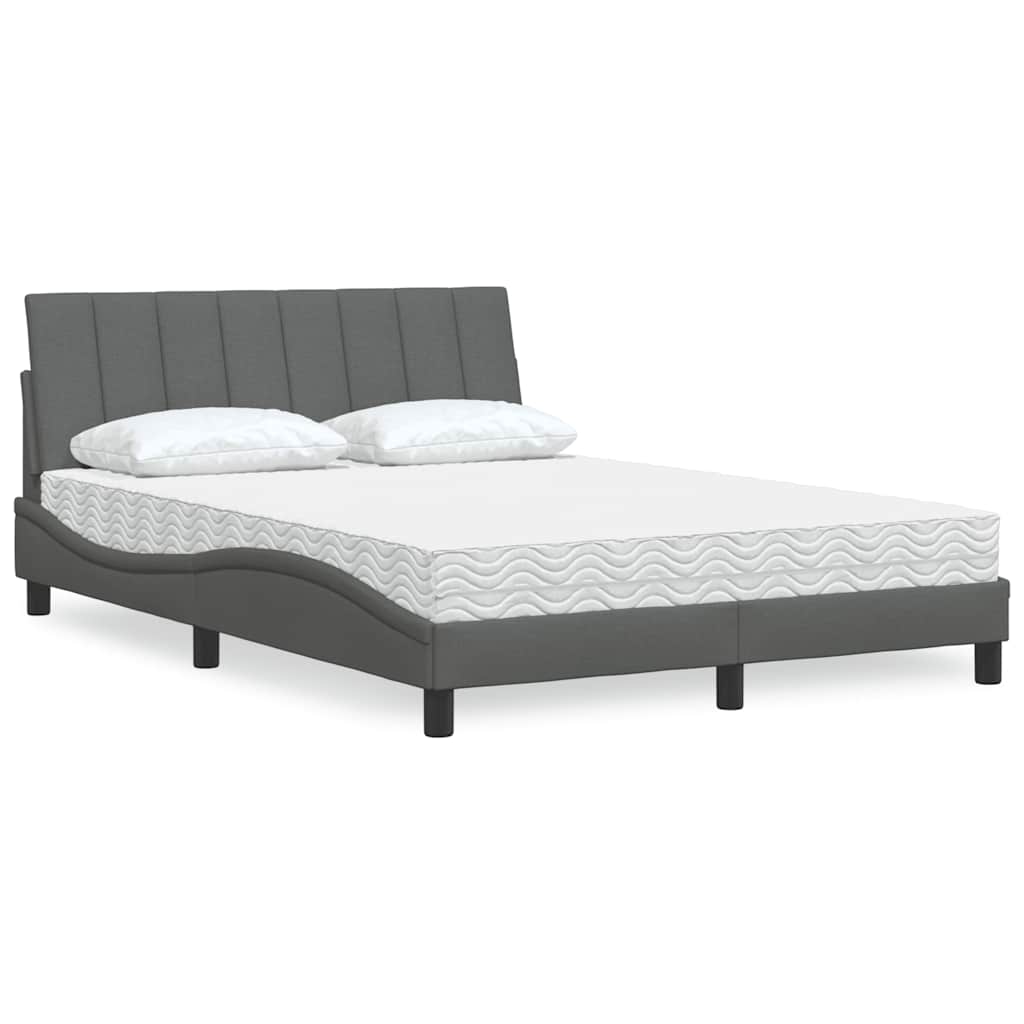 Lit avec matelas Hanko gris foncé 140x200 cm tissu - XIOS