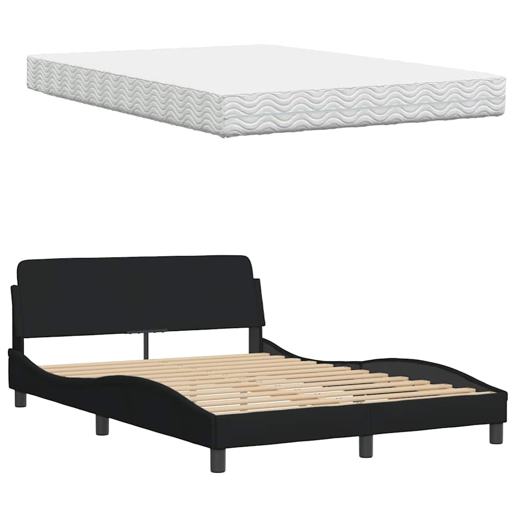 Lit avec matelas Hanko noir 140x200 cm tissu - XIOS