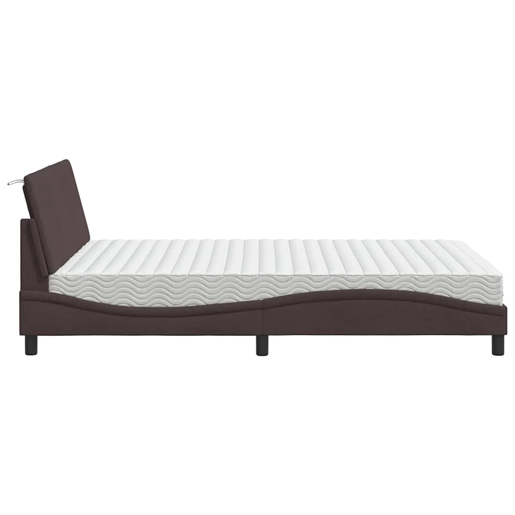Lit avec matelas Hanko marron foncé 140x200 cm tissu - XIOS