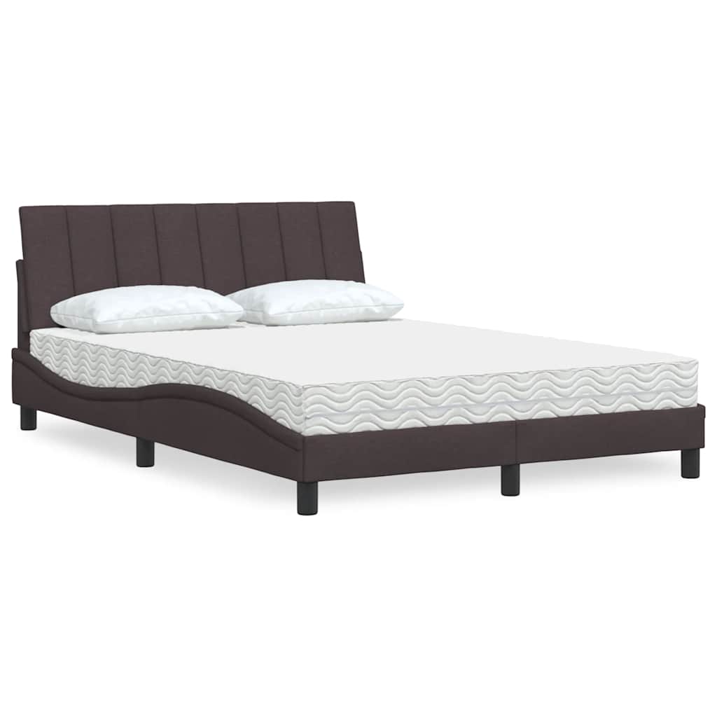 Lit avec matelas Hanko marron foncé 140x200 cm tissu