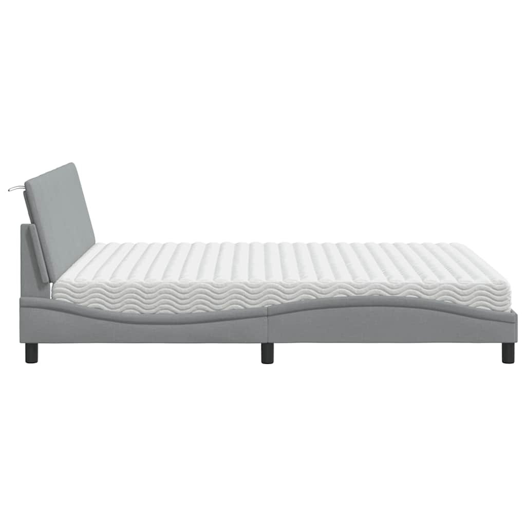 Lit avec matelas Hanko gris clair 160x200 cm tissu - XIOS