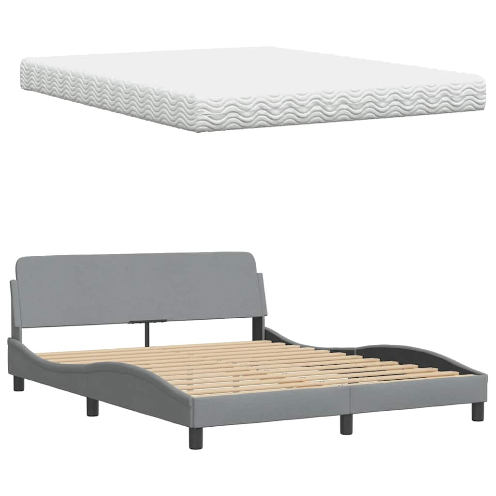 Lit avec matelas Hanko gris clair 160x200 cm tissu - XIOS