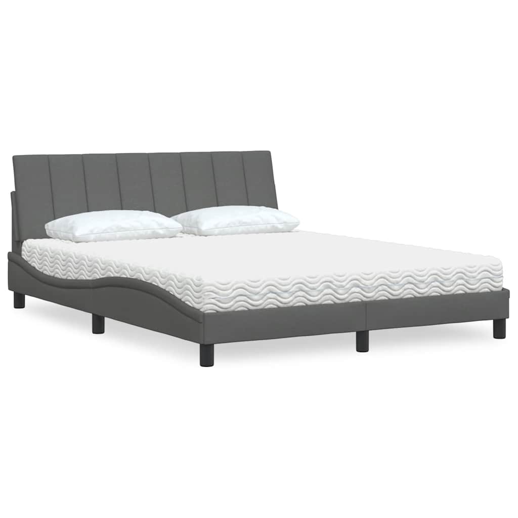 Lit avec matelas Hanko gris foncé 160x200 cm tissu - XIOS