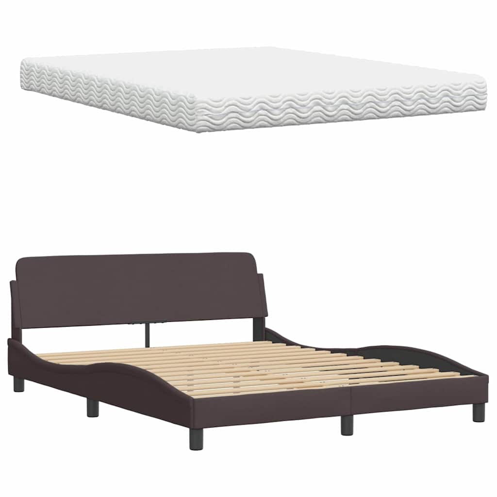 Lit avec matelas Hanko marron foncé 160x200 cm tissu - XIOS