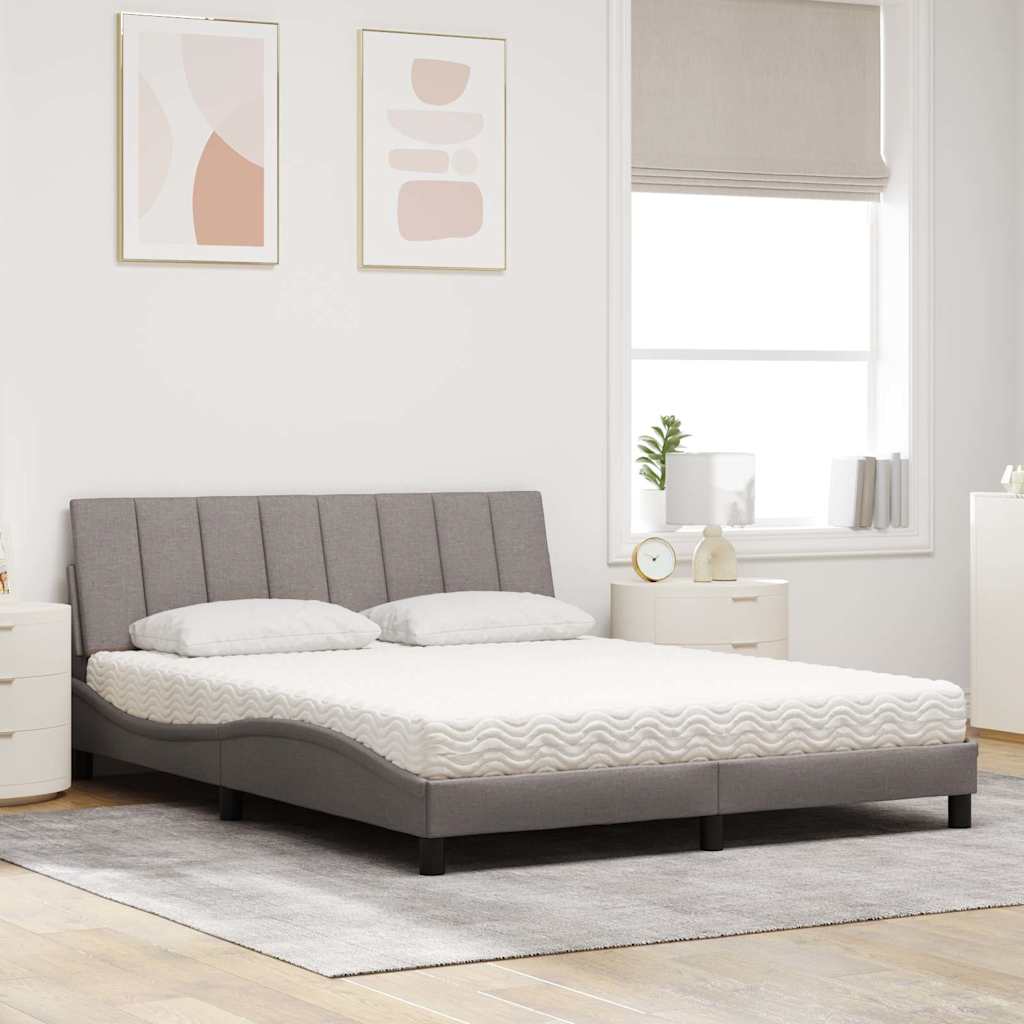 Lit avec matelas Hanko taupe 160x200 cm tissu - XIOS