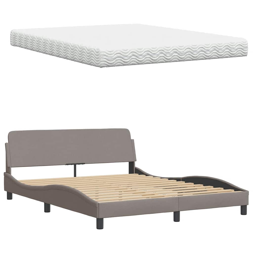 Lit avec matelas Hanko taupe 160x200 cm tissu - XIOS