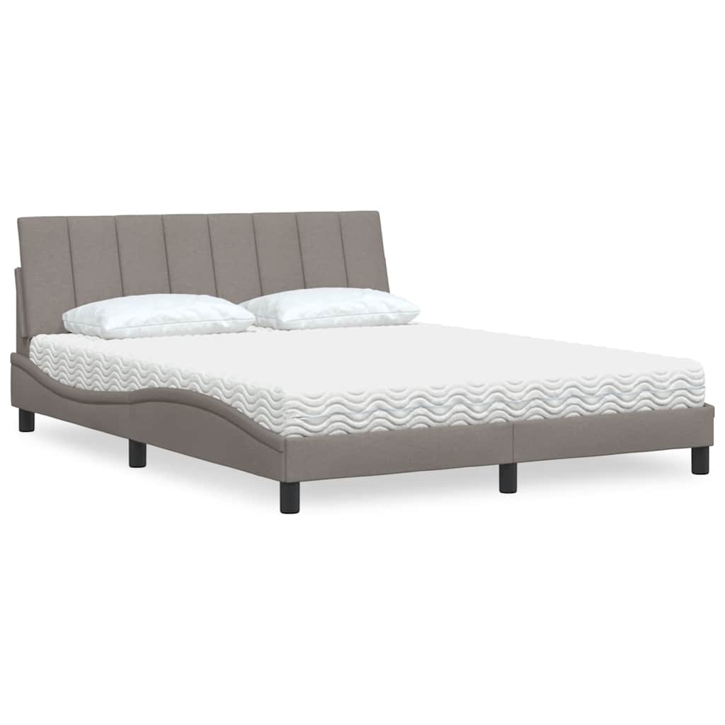 Lit avec matelas Hanko taupe 160x200 cm tissu - XIOS