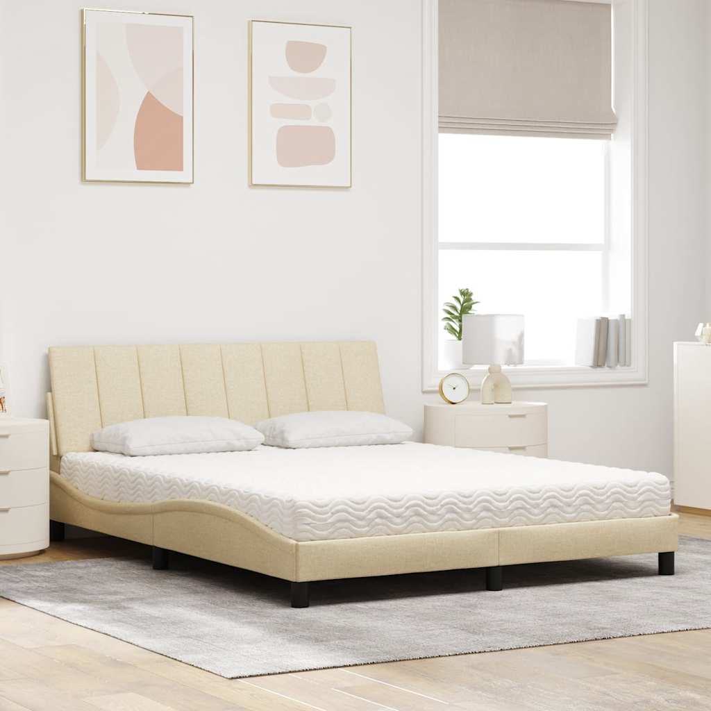 Lit avec matelas Hanko crème 160x200 cm tissu - XIOS