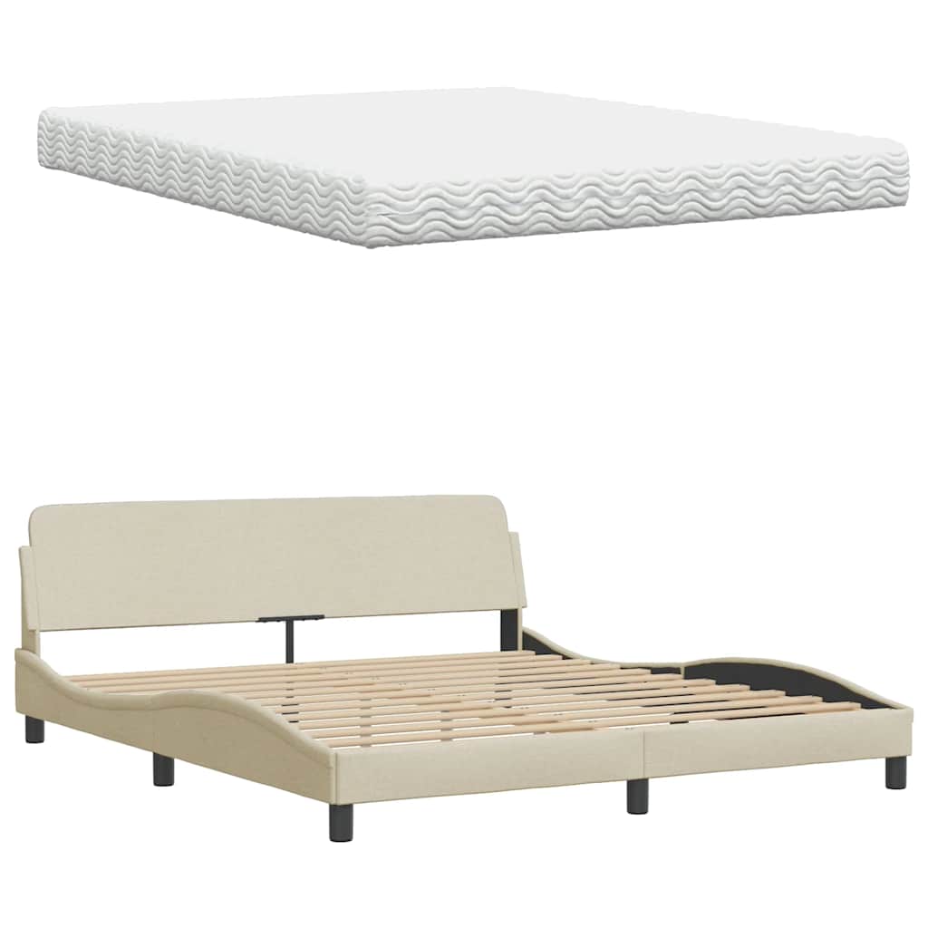 Lit avec matelas Hanko crème 160x200 cm tissu - XIOS