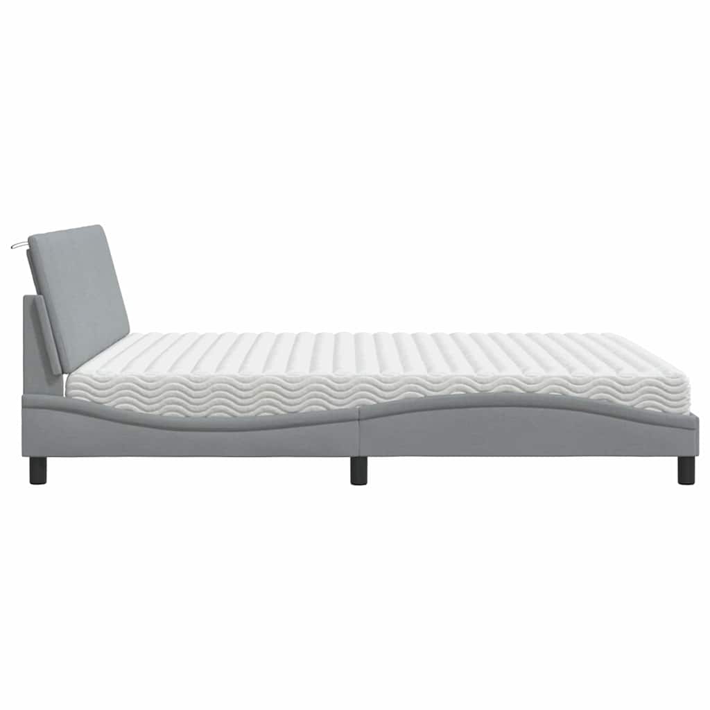 Lit avec matelas Hanko gris clair 180x200 cm tissu