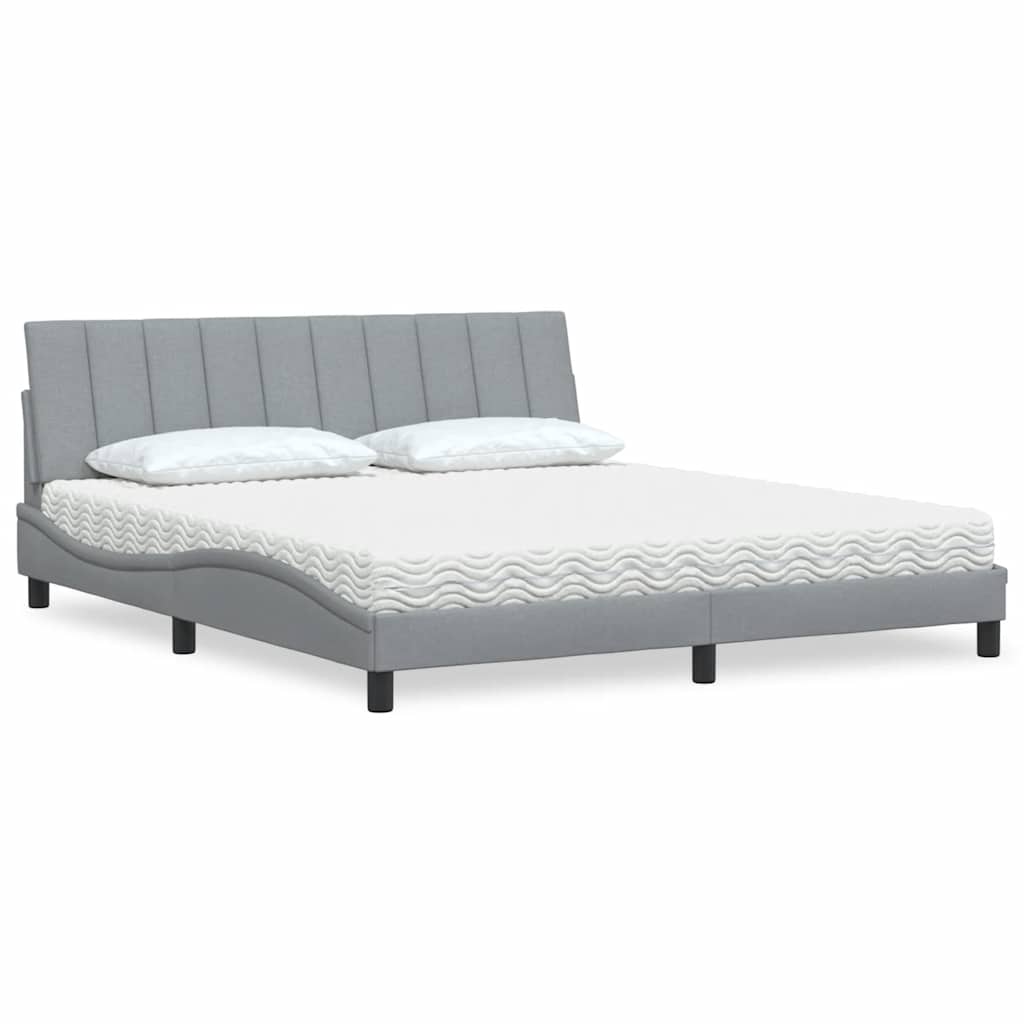 Lit avec matelas Hanko gris clair 180x200 cm tissu