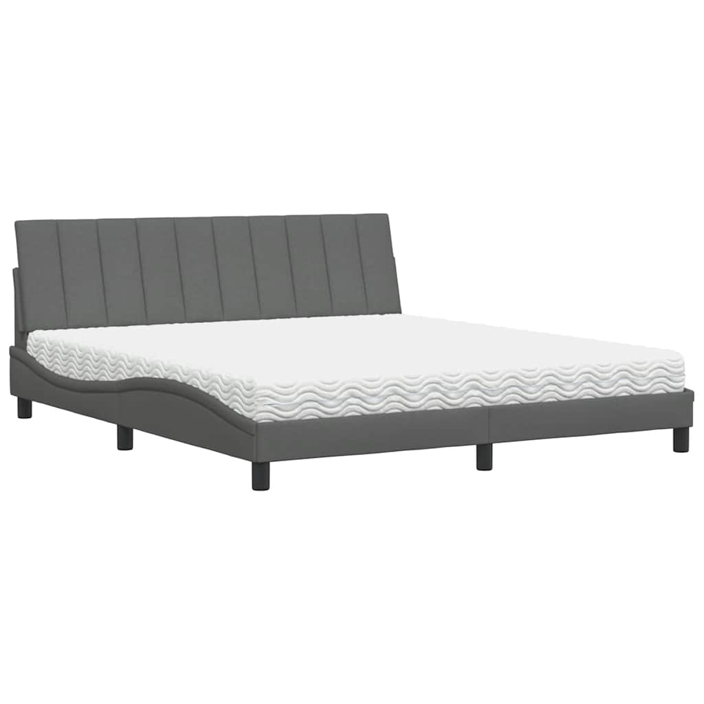 Lit avec matelas Hanko gris foncé 180x200 cm tissu