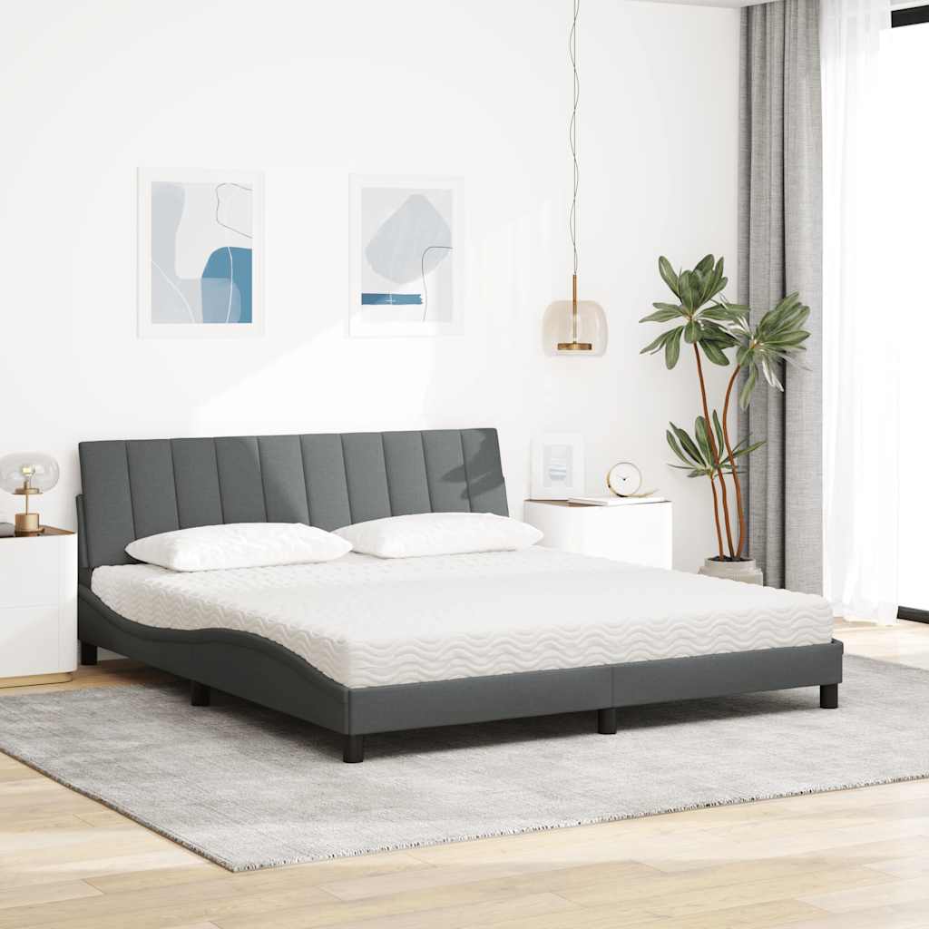 Lit avec matelas Hanko gris foncé 180x200 cm tissu - XIOS