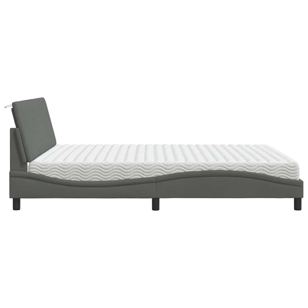 Lit avec matelas Hanko gris foncé 180x200 cm tissu - XIOS