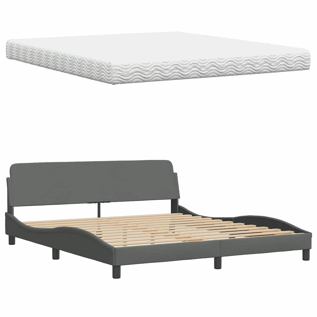 Lit avec matelas Hanko gris foncé 180x200 cm tissu - XIOS
