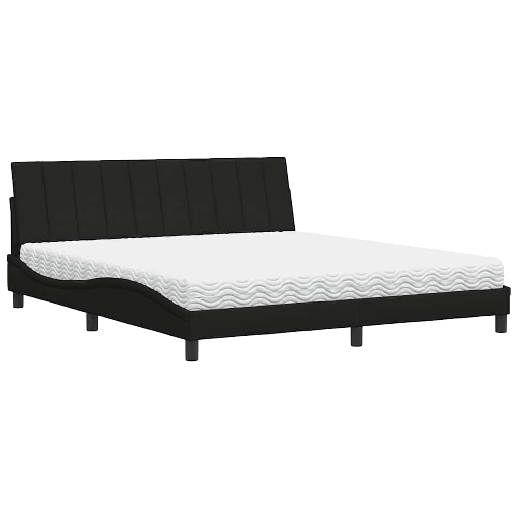 Lit avec matelas Hanko noir 180x200 cm tissu