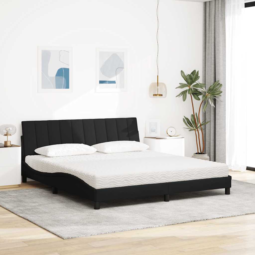 Lit avec matelas Hanko noir 180x200 cm tissu
