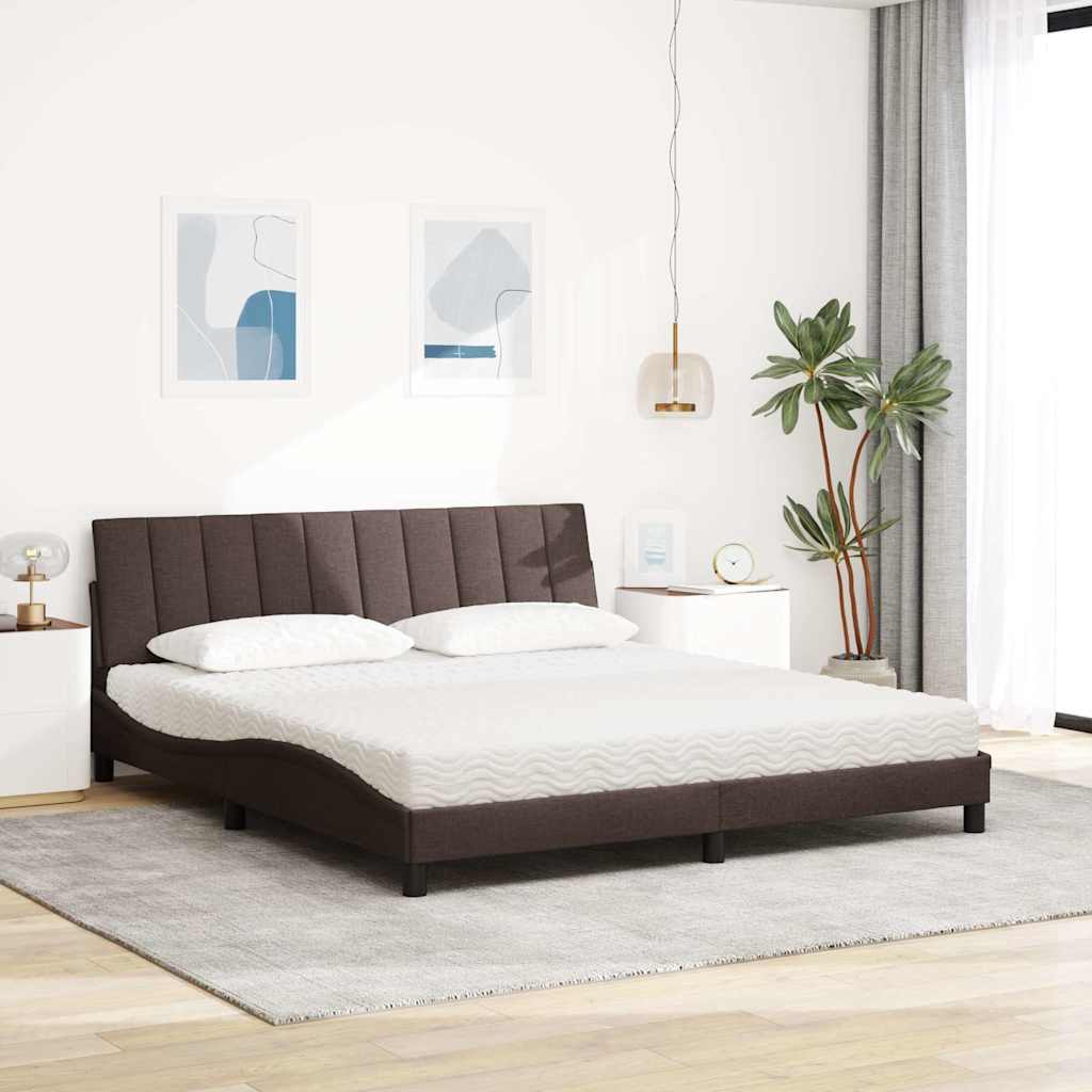 Lit avec matelas Hanko marron foncé 180x200 cm tissu - XIOS
