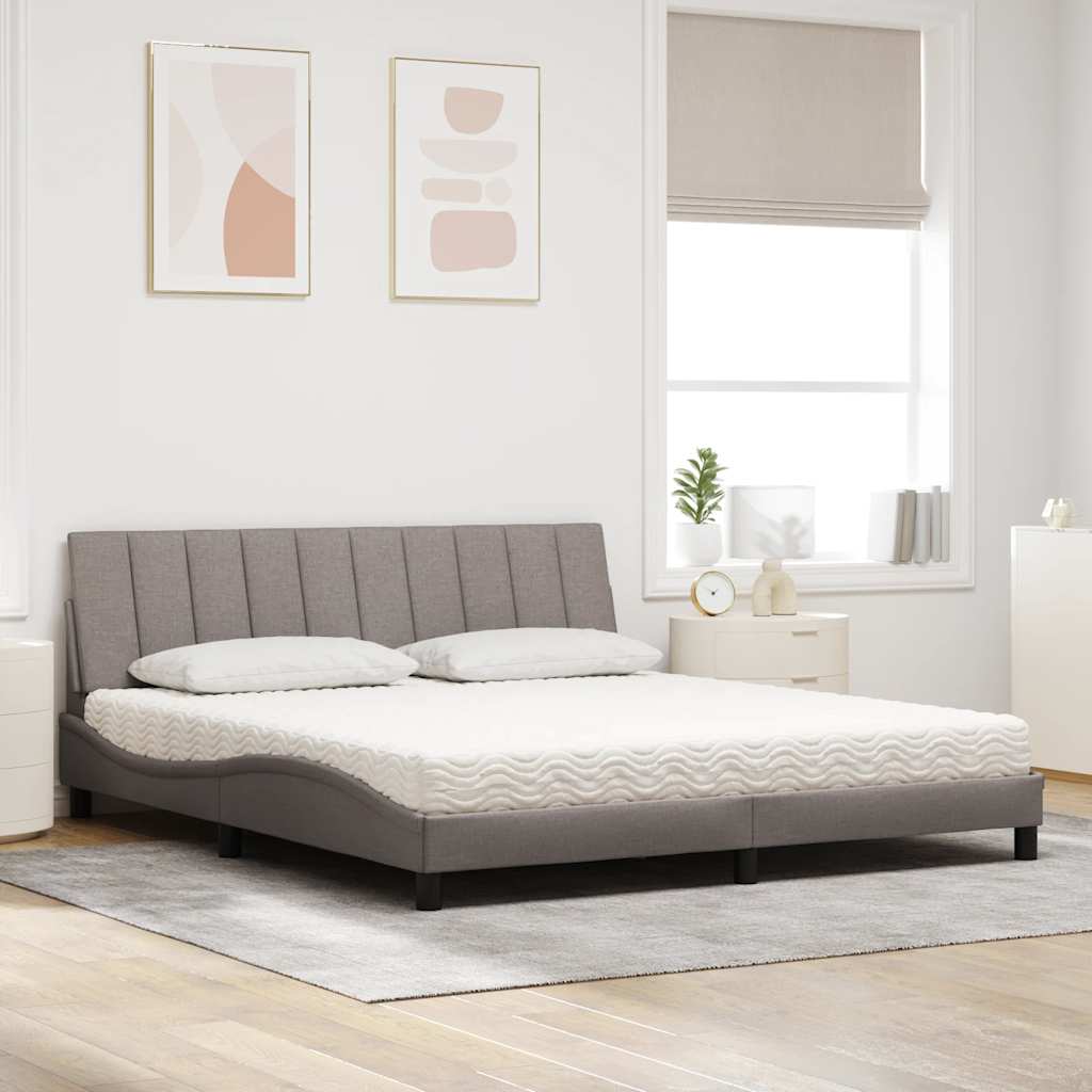 Lit avec matelas Hanko taupe 180x200 cm tissu - XIOS