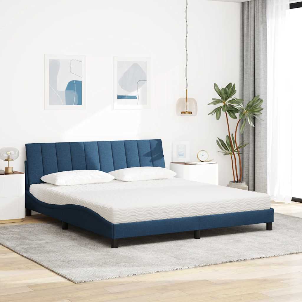 Lit avec matelas Hanko bleu 180x200 cm tissu - XIOS