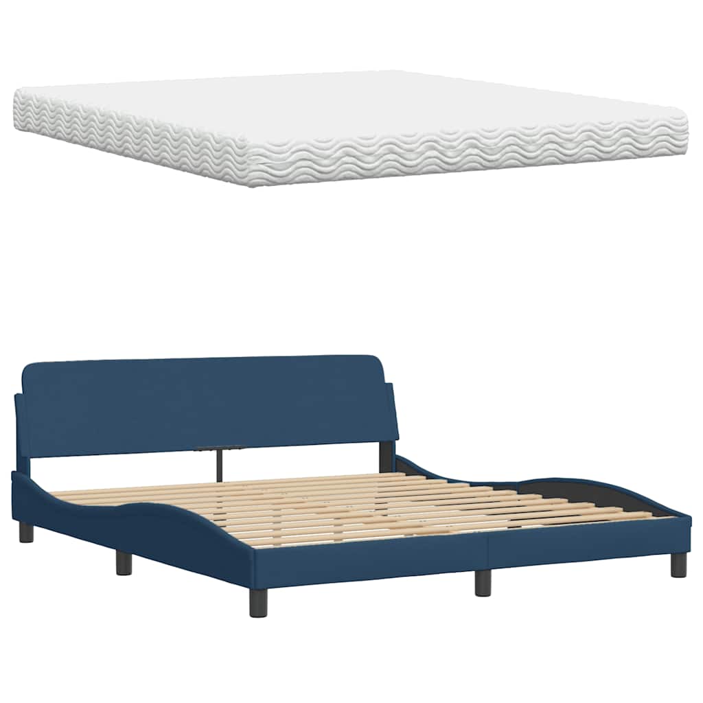 Lit avec matelas Hanko bleu 180x200 cm tissu - XIOS