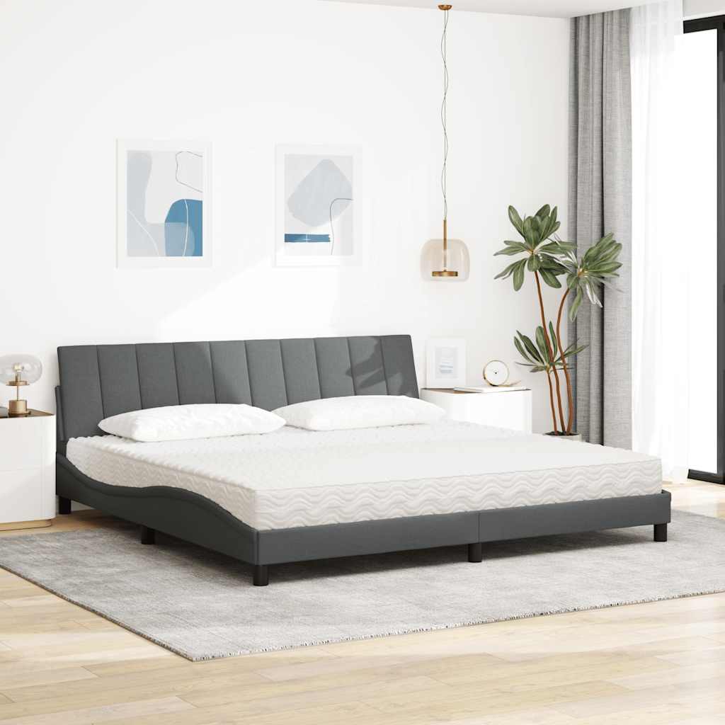 Lit avec matelas Hanko gris clair 200x200 cm tissu