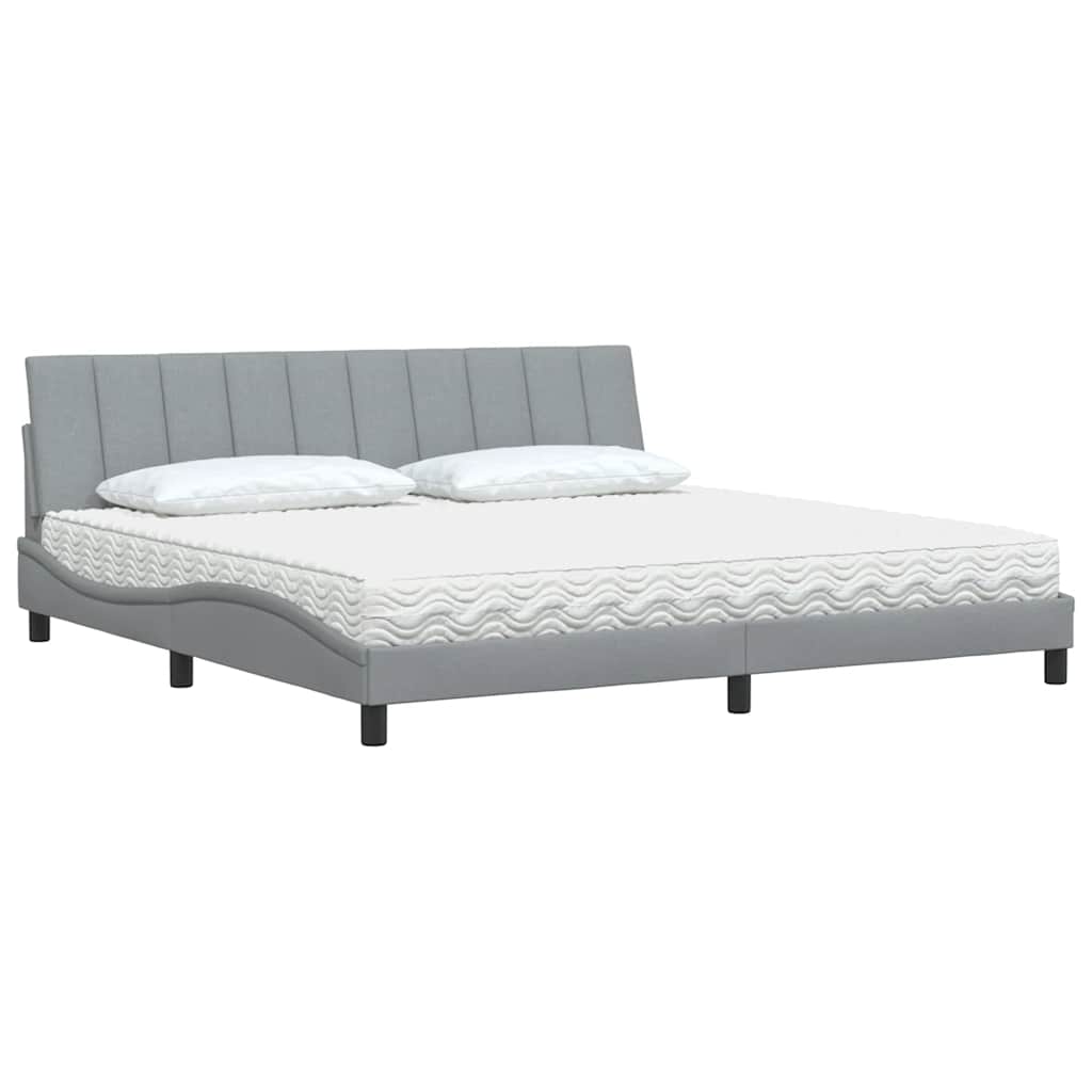 Lit avec matelas Hanko gris clair 200x200 cm tissu